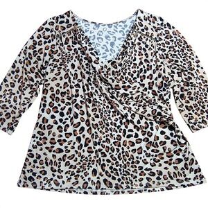 Lane Bryant  Leopard Print Cowl Neck Zipper Accent Top Plus Size 14 16‎  romance